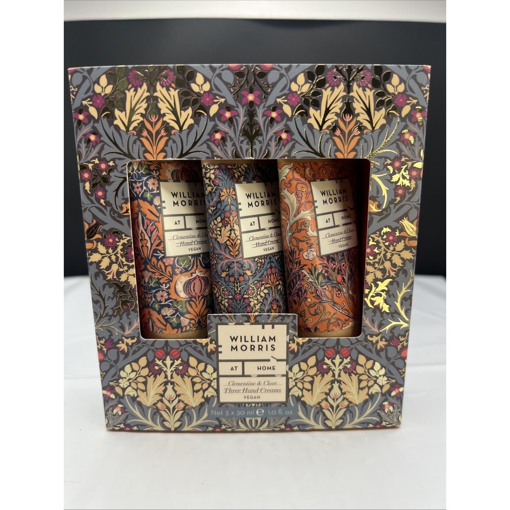 WILLIAM MORRIS AT HOME CLEMENTINE & CLOVE BOX WITH THREE HAND CREAMS TRAVEL SIZE